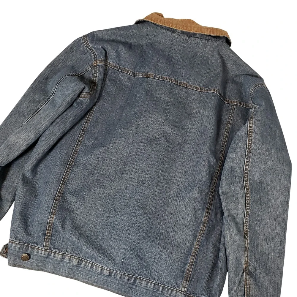 Wrangler Authentic Western Jacket Blue Denim Flannel Lined Corduroy Collar L